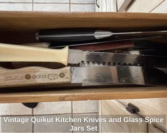 Vintage Quikut Kitchen Knives and Glass Spice Jars Set second image