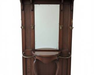 Vintage Hall Tree with Mirror and Bench