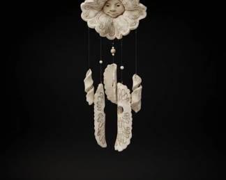 Ceramic Sun Face Wind Chime with Cloud Dangles