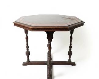 Octagonal Pedestal Table with Inlaid Border