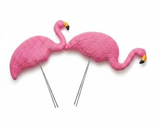 Pink Plastic Flamingo Yard Ornaments Set of