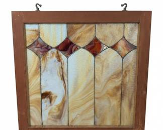 Vintage Stained Glass Panel with Wooden Frame