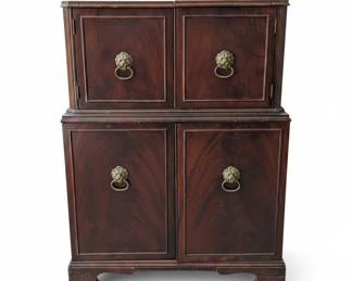 Vintage Mahogany Bar Cabinet with Lion Ring Pulls