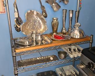 Bakers rack, beautiful pewter pieces 