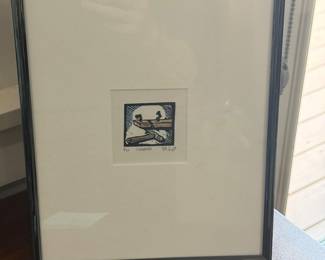 Hand Tinted Wood Block Print by M Hill- $40