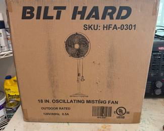 BILT HARD 18" Oscillating High-Velocity Outdoor Pedestal Misting Fan- $100- brand new