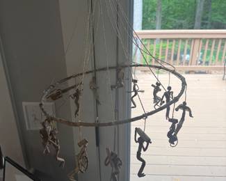 African Folk Art Raffia Straw Grass Figures Hanging Mobile - $40