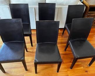 SET OF SIX WOOD AND LEATHER DINING CHAIRS