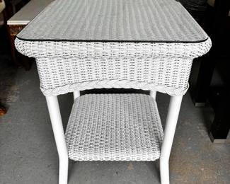 WICKER TABLE WITH GLASS TOP