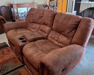 Brown double reclining sofa