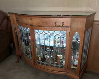 Antique claw foot sideboard buffet with leaded glass doors