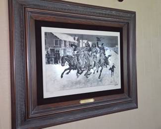 Cowboys Coming to Town for Christmas" by Frederic Remington framed repo