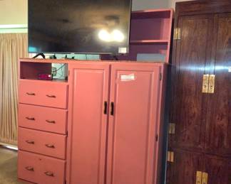 Pink painted MCM entertainment center armoire