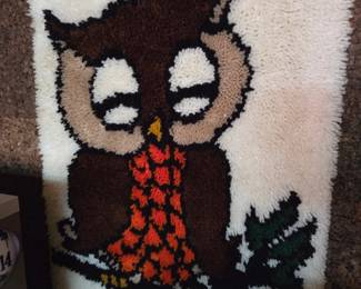 MCM latch hook owl wall hanging