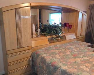 Vintage mirrored wall unit headboard. Headboard and mattress available (no frame)