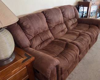 Brown microfiber nailhead sofa couch