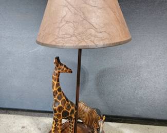Carved Giraffe and Zebra Table Lamp