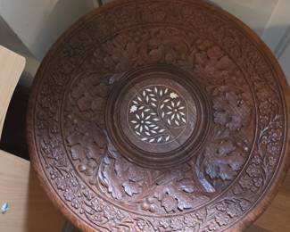 AngloIndian Carved Wood Accent Table third image