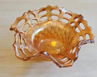 Fenton Marigold Basketweave Bowl