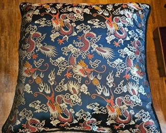 Red Silk Brocade Pillow with Longevity Motifs second image