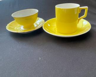 Yellow Melamine Cups and Saucers