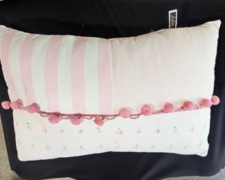 Pink striped floral pillow