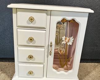 White Jewelry Armoire with Glass Door
