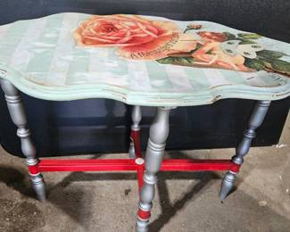 Decoupage Rose Cherub Side Table