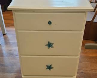 White ThreeDrawer Nightstand with Star Pulls