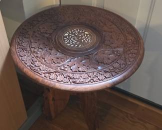AngloIndian Carved Wood Accent Table