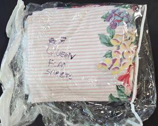 Queen Flat Sheet Floral Stripe