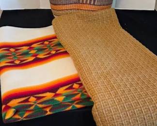 Two Pendleton Blankets And Woven Basket