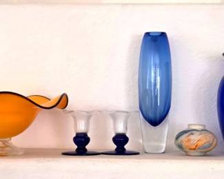 Blue And Orange Glass Signed
