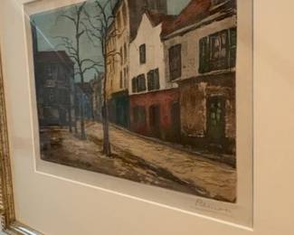 Framed Parisian Street Scene Signed Art Print