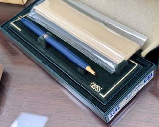Cross Ladies Satin Blue ballpoint pen 22k Gold Plated, model #2442 With Leather Pouch and Original Box