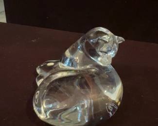  Baccarat Crystal Reclining Cat Figurine - Paperweight France 