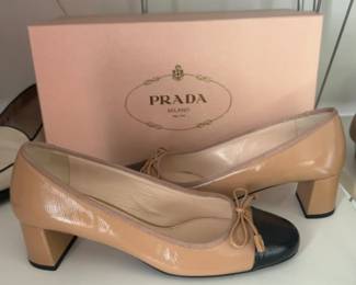 Prada Saffiano Leather Cap-Toe Block Heel Pumps (6 1/2)