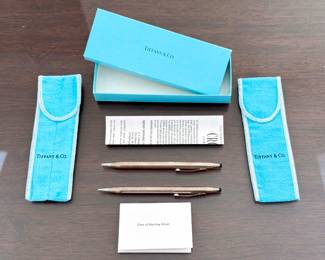 Tiffany & Co. Sterling Silver Ballpoint Pen and Pencil Set with Original Box, paperwork and pouches 