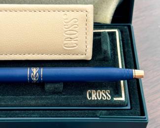 Cross Ladies Satin Blue ballpoint pen 22k Gold Plated, model #2442 With Leather Pouch and Original Box