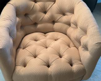Tufted Barrel Back Armchair in Textured Tan Fabric