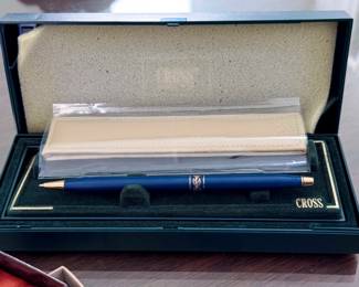 Cross Ladies Satin Blue ballpoint pen 22k Gold Plated, model #2442 With Leather Pouch and Original Box