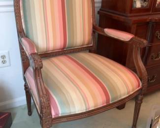 Councill Louis XVI Style Carved Wood Armchair with Striped Upholstery