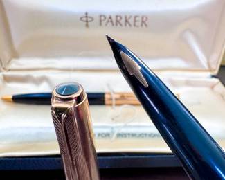 Vintage Parker 61 Fountain Pen & Mechanical Pencil Set Black Gold Filled Caps in Original Box