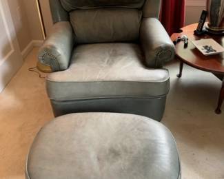 McKinley Leather Wingback Armchair with Matching Ottoman