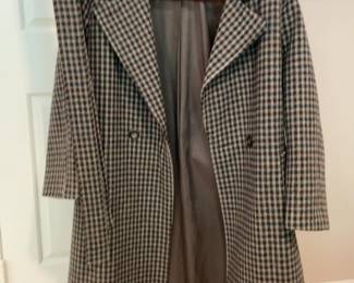 Vintage Houndstooth Plaid Long Trench Coat with Belt
