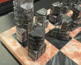  Hand-Carved Marble Aztec Incan Style Chess Set
