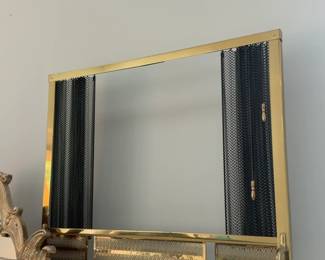 Brass Frame Fireplace Screen with Black Mesh Curtains