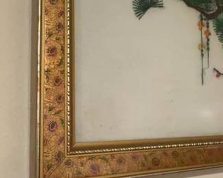 (15”x11”)Vintage Framed Chinese Silk Embroidery Peacocks and Pine Tree