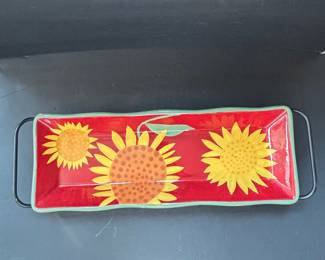 Certified International "Golden Sunflowers" Rectangular Tray with Handles