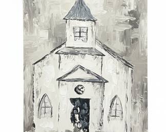 R.S. Miller "Winter Church" Textured Acrylic Painting